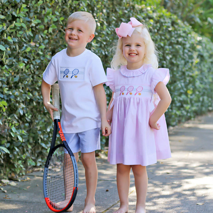 Tennis Racquet Pink Stripe Smocked Beverly Dress