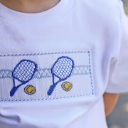Tennis Racquet Blue Stripe Stripe Smocked Short Set