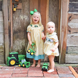 Tractor Smocked Yellow Gingham Bishop Dress