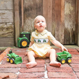 Tractor Smocked Yellow Gingham Collared Bubble