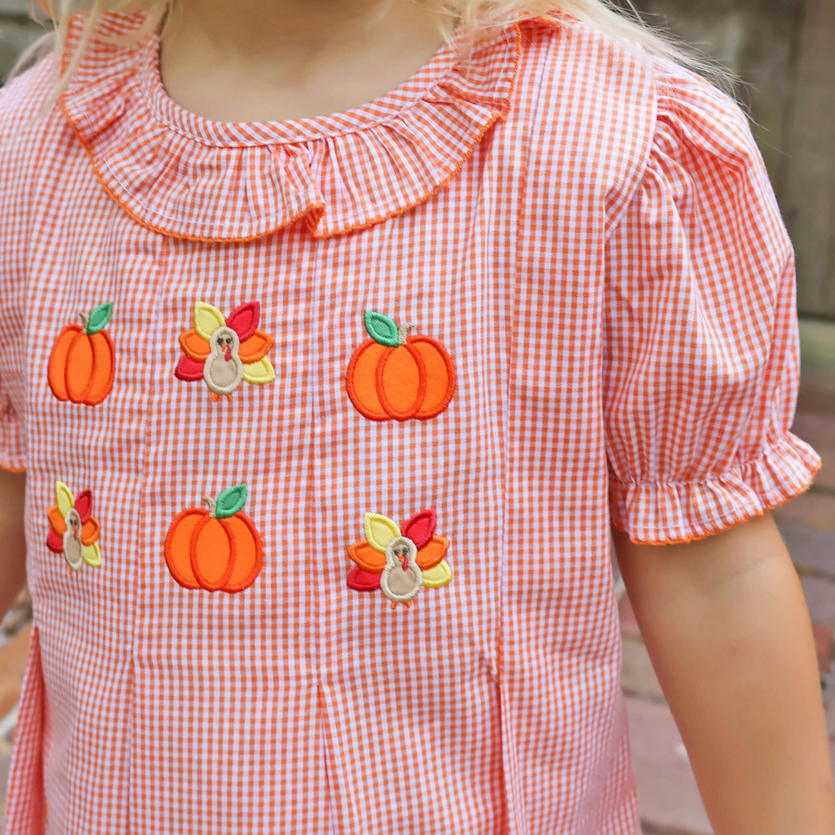 Sweet Turkey Embroidered Orange Gingham Chloe Dress