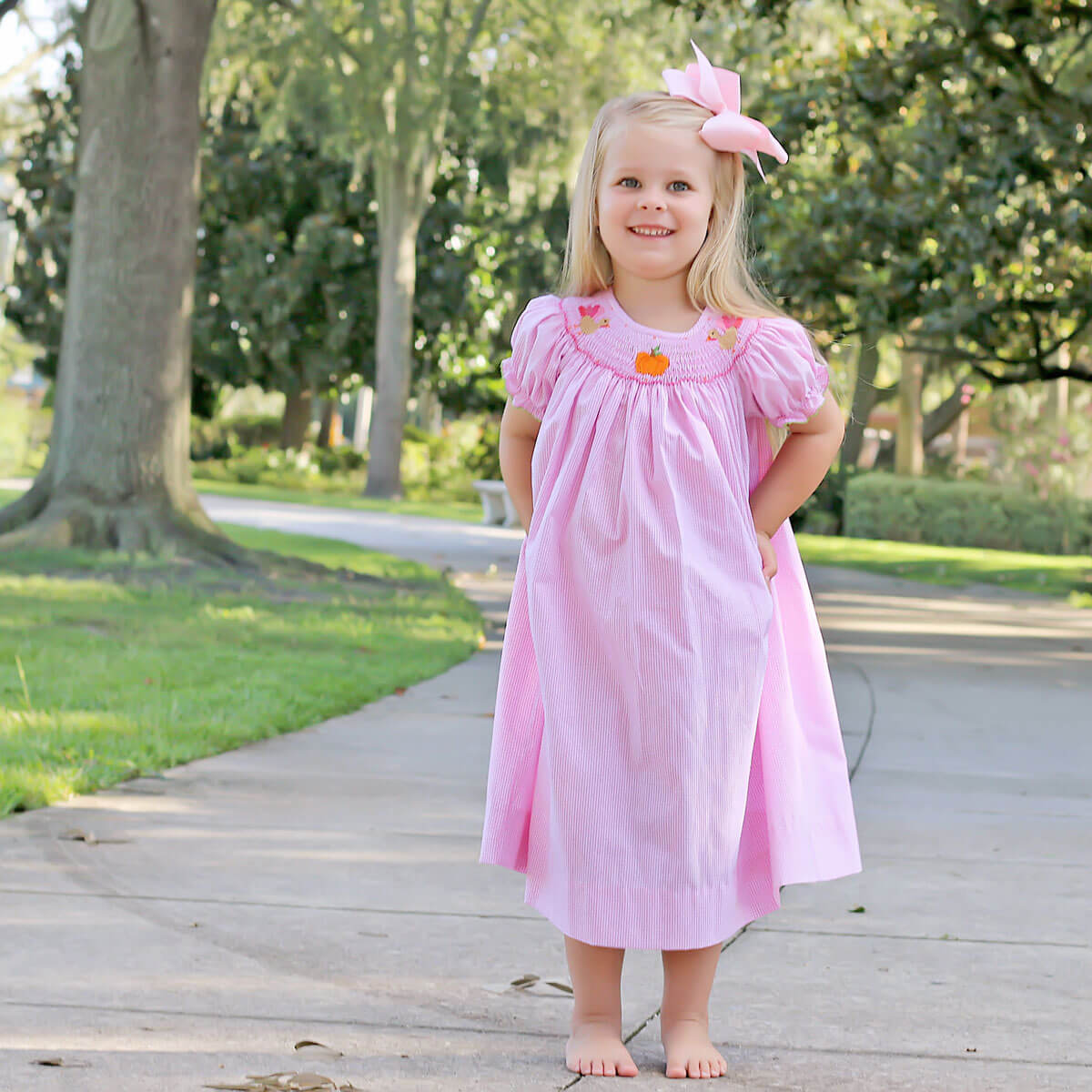 pink pumpkin dress Pink Pumpkin Smocked Dress with Scalloped Collar