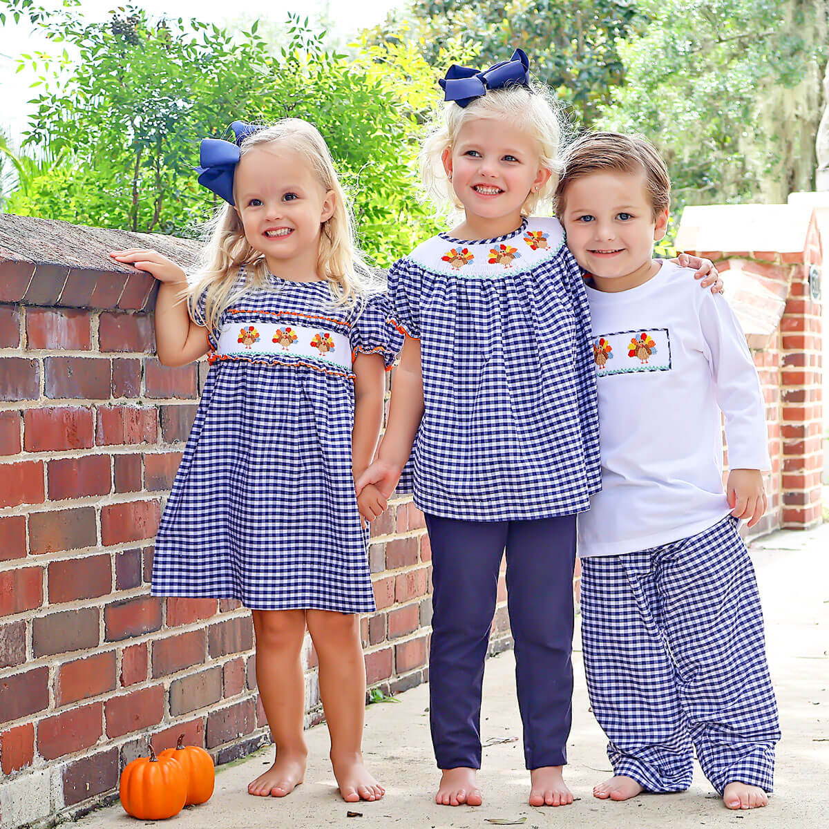 Sweet Turkey Navy Gingham Smocked Bishop Legging Set