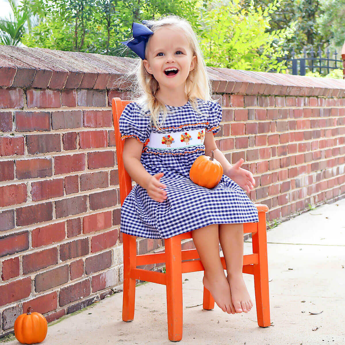 Sweet Turkey Navy Gingham Smocked Dress