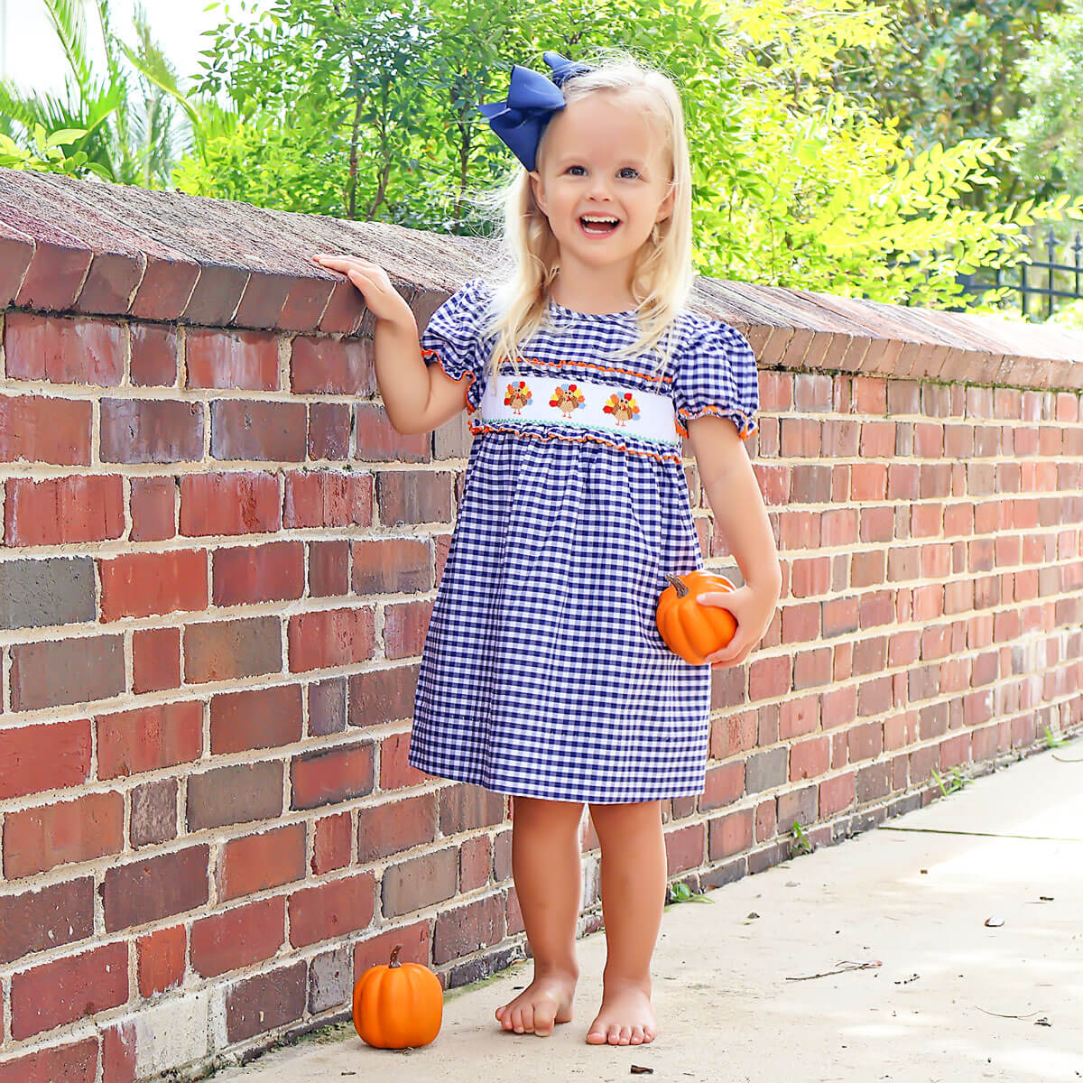 Sweet Turkey Navy Gingham Smocked Dress