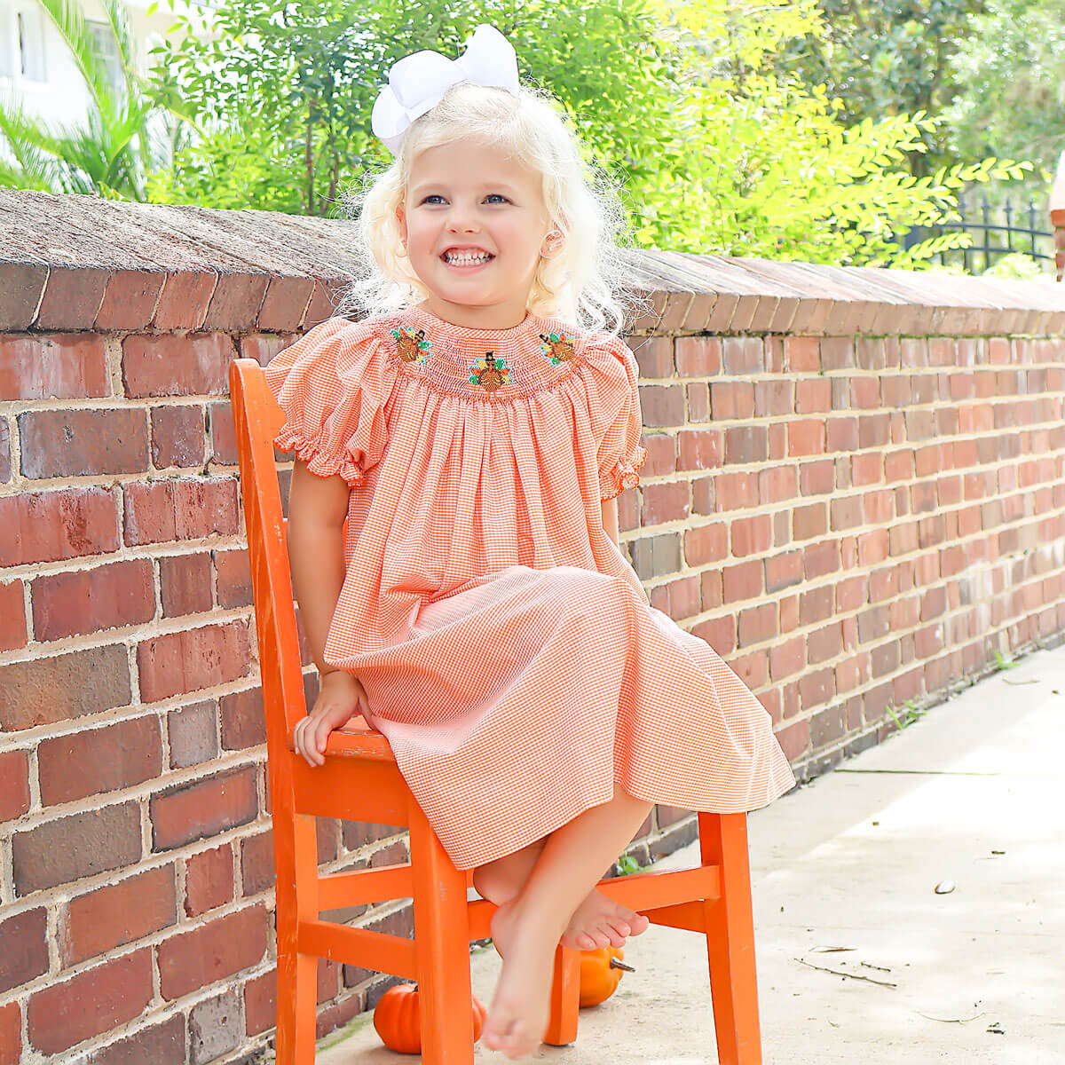 Smocked Turkey Bishop Orange Gingham