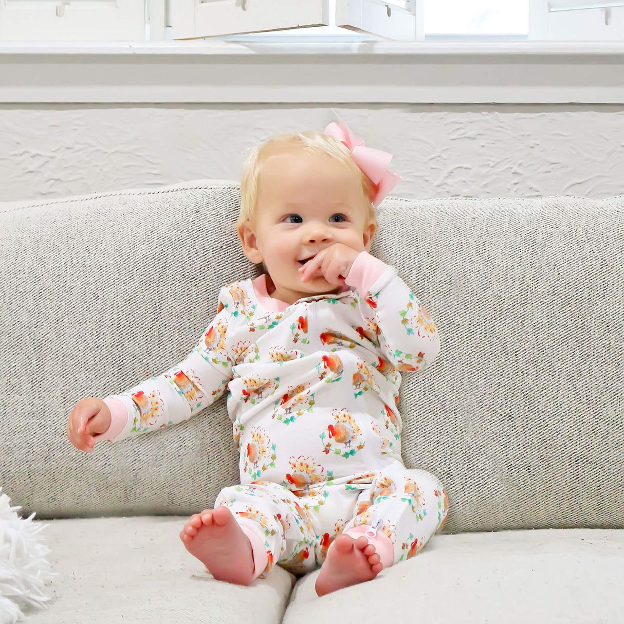 Feathery Turkey Pink Zip Sleeper