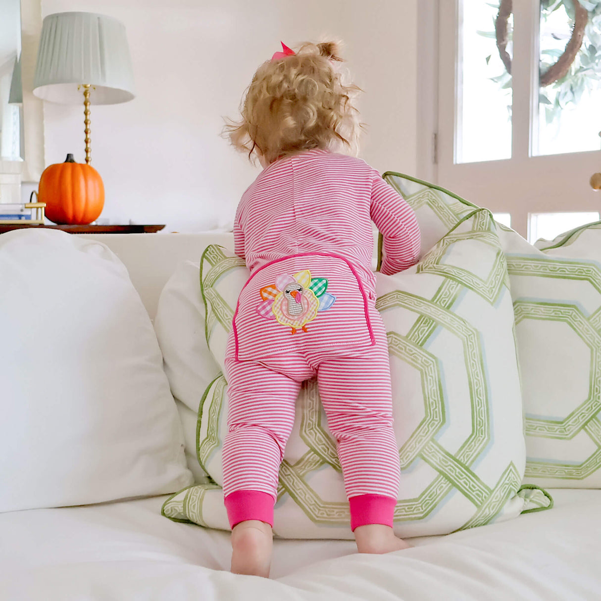 Cute Turkey Pink Stripe Zip Sleeper