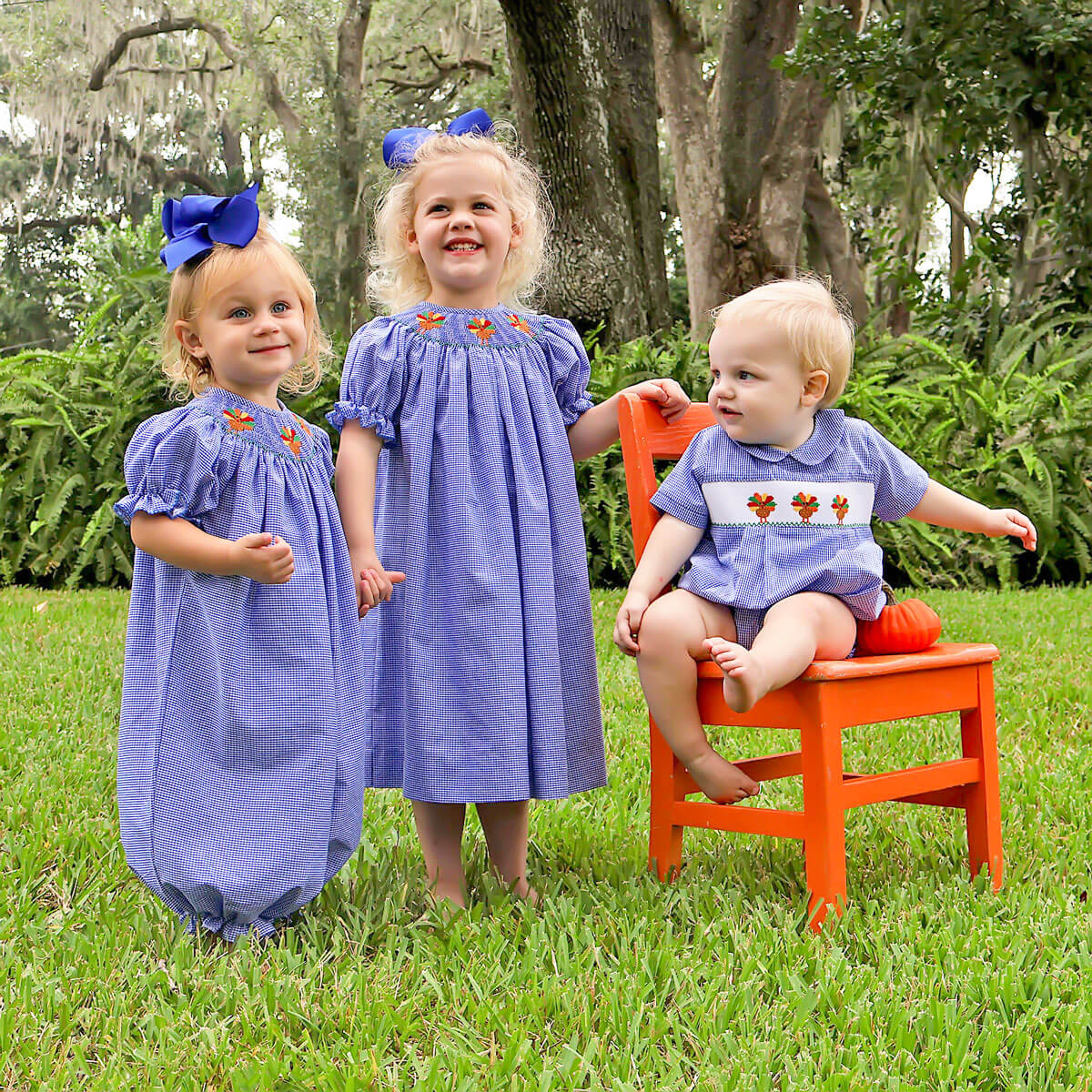 Turkey Smocked Royal Blue Gingham Bishop Dress