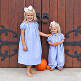 Gobblin' Along Smocked Blue Windowpane Long Bubble