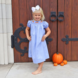 Gobblin' Along Smocked Blue Windowpane Bishop Dress