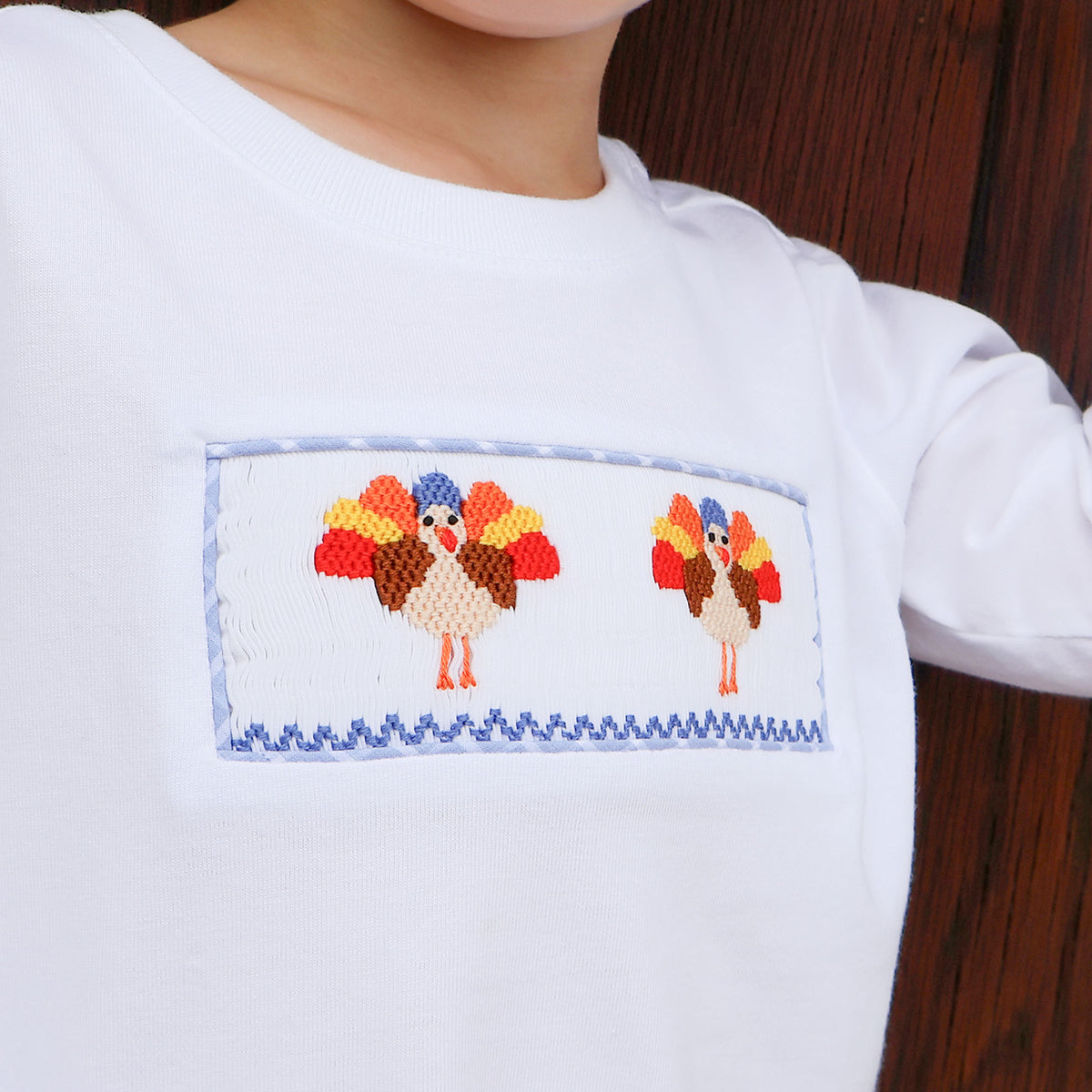 Gobblin' Along Smocked Blue Windowpane Pant Set