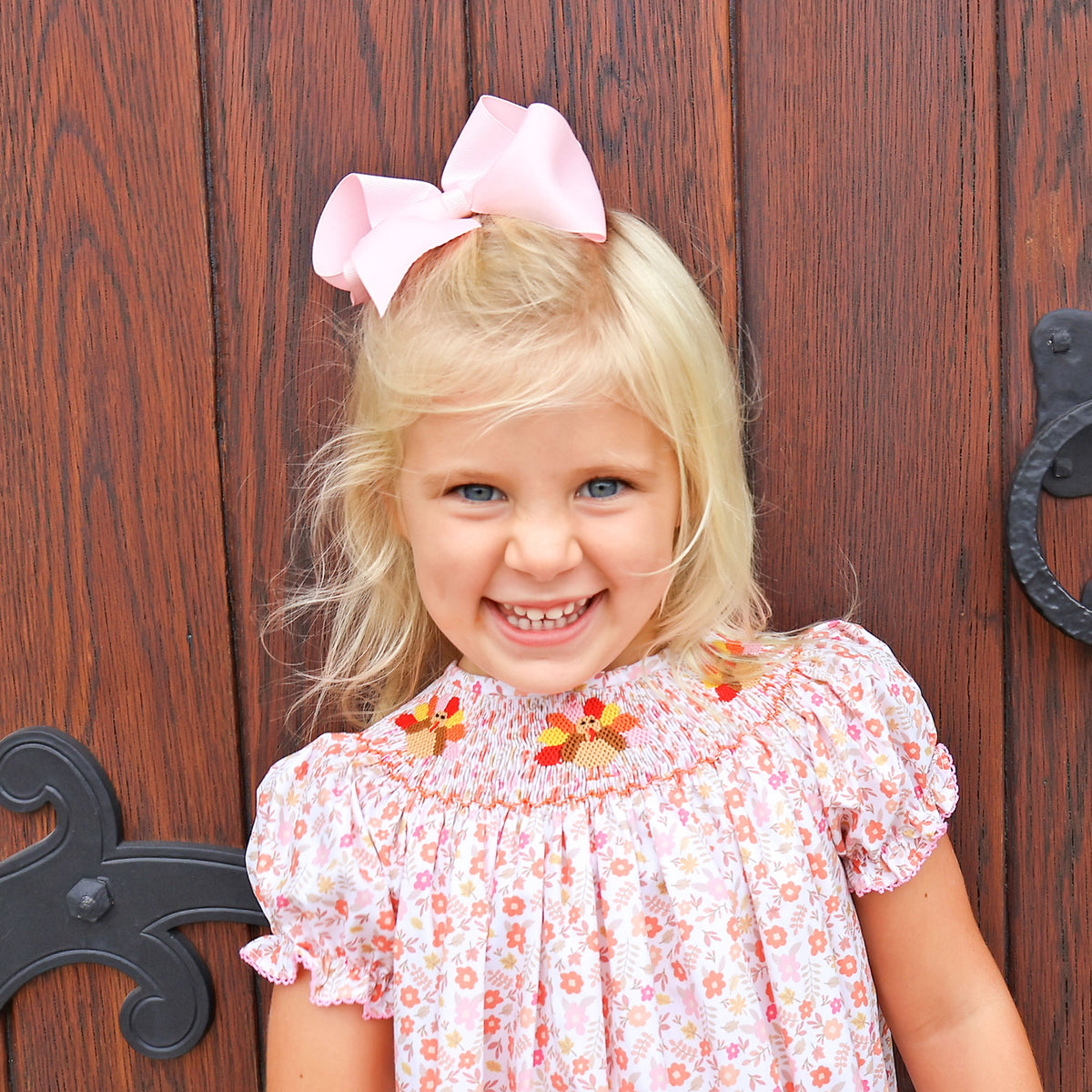 Turkey Smocked Pink Floral Bishop Dress