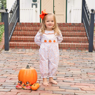 PUMPKIN SMOCKED BLUE FLORAL LONG BUBBLE