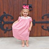 Adorable Turkey Smocked Pink Gingham Bishop Dress