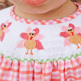 Adorable Turkey Smocked Pink Gingham Bishop Dress
