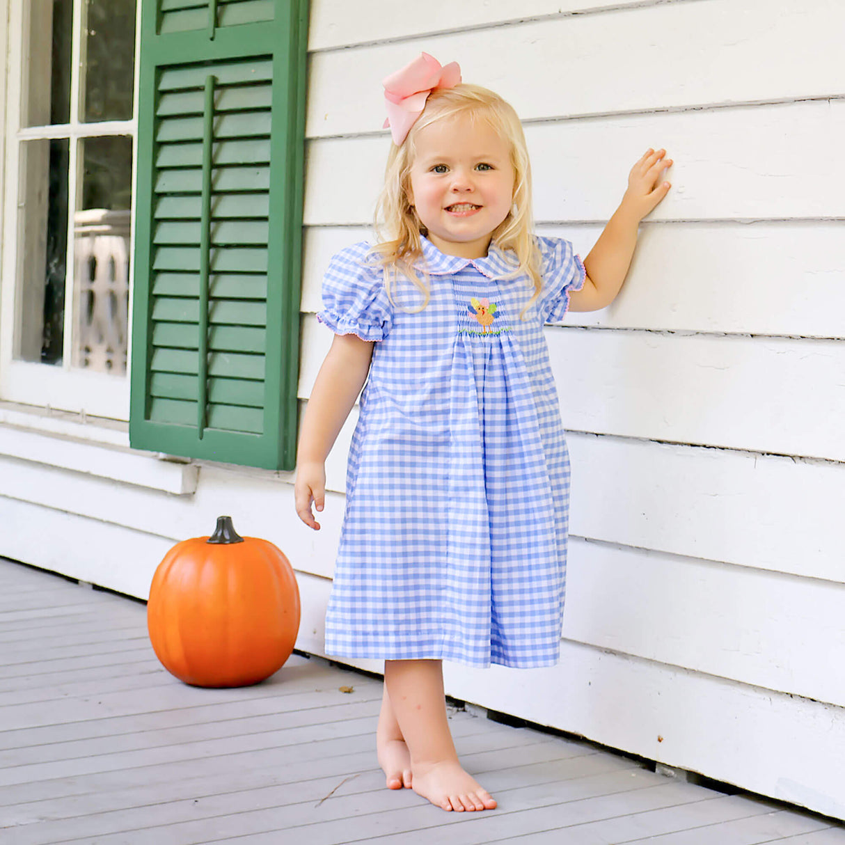 Colorful Turkey Single Smocked Blue Gingham Dress