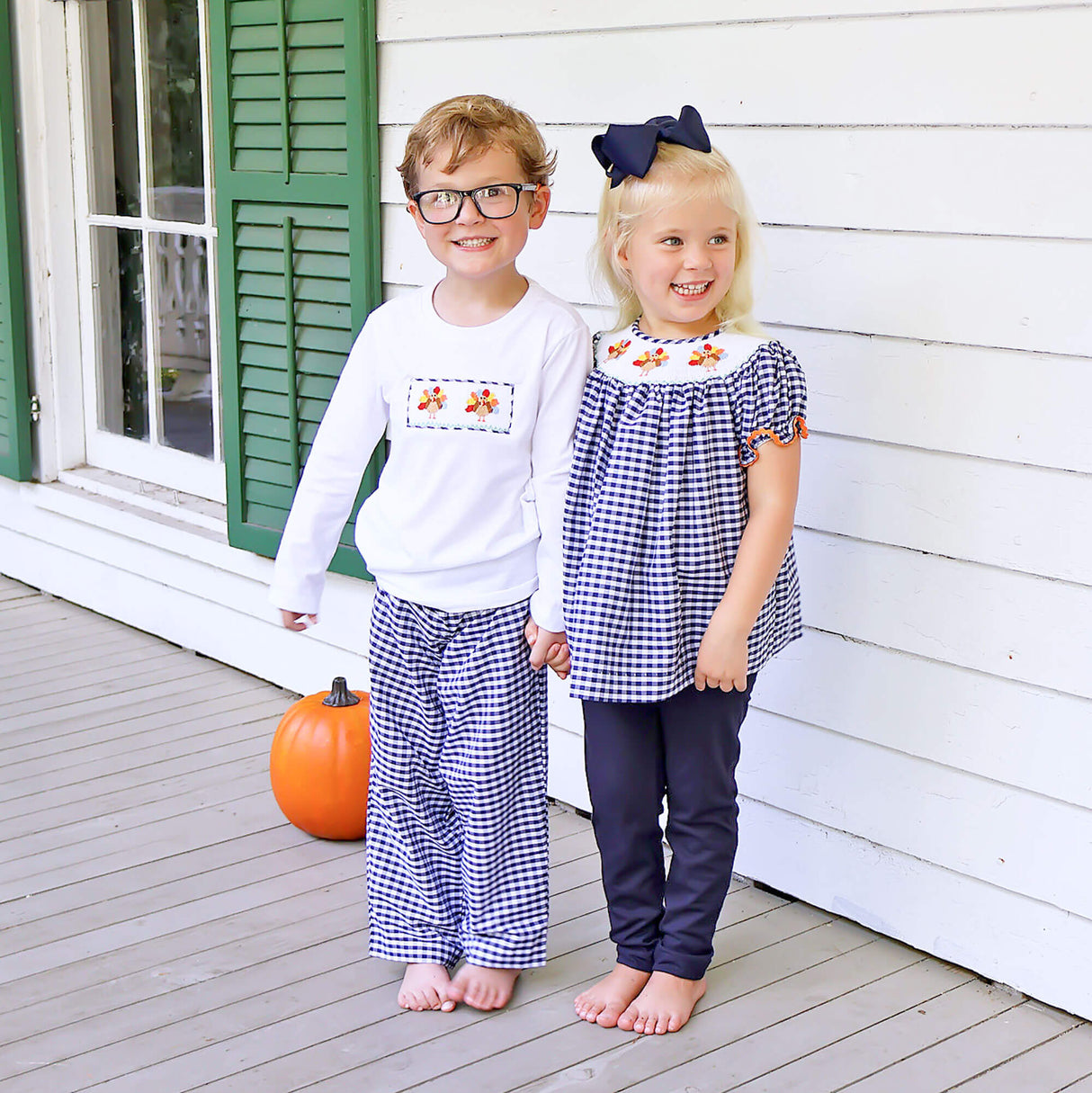 Sweet Turkey Navy Gingham Smocked Pant Set