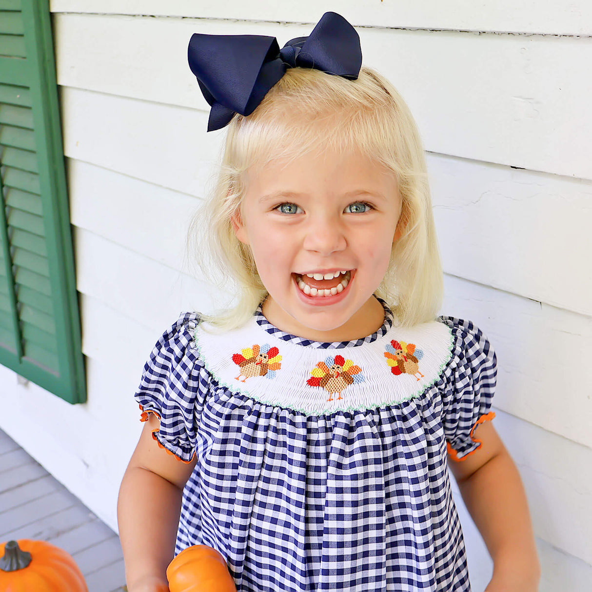 Sweet Turkey Navy Gingham Smocked Bishop Legging Set