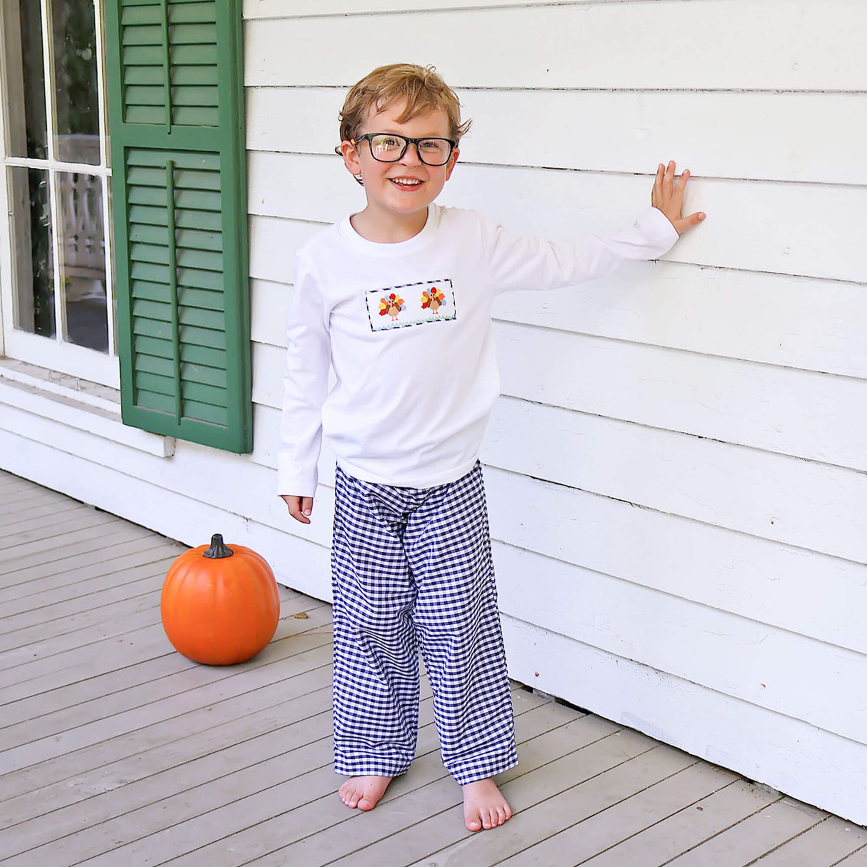 Sweet Turkey Navy Gingham Smocked Pant Set