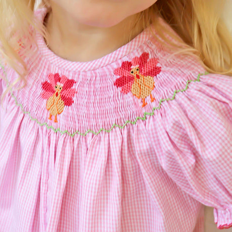 Pink Turkey Smocked Long Bubble