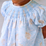 Autumn Turkey Blue Smocked Bishop Dress