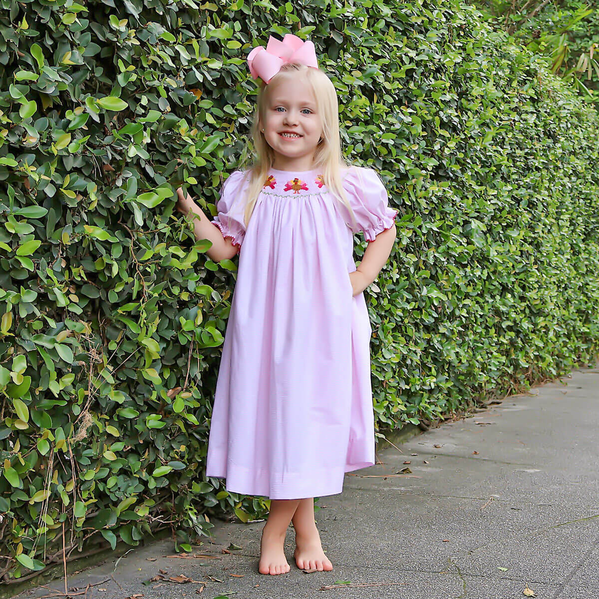 Turkey Smocked Pink Stripe Bishop Dress