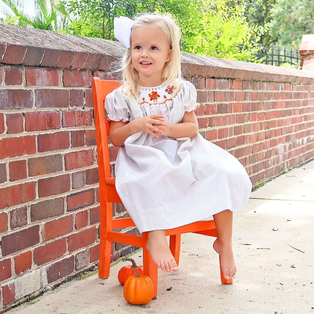 Smocked Turkey Khaki Gingham Bishop Dress