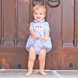 Puppy Heart Smocked Light Blue Gingham Collared Bubble