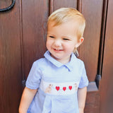 Puppy Heart Smocked Light Blue Gingham Collared Bubble