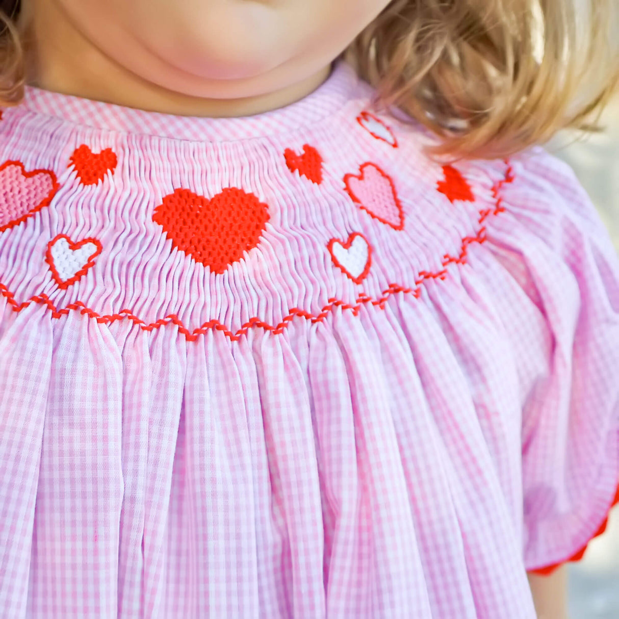 Pink and Red Hearts Smocked Bishop Bloomer Set