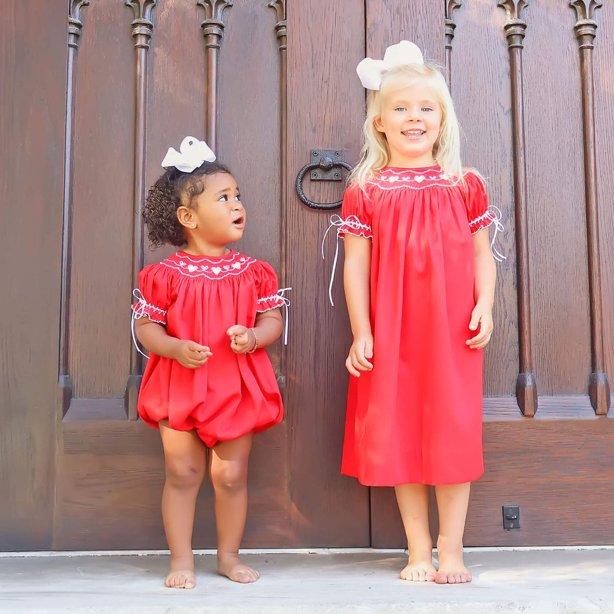 Heart Smocked Red Pique Bishop Dress