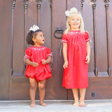 Heart Smocked Red Pique Bishop Dress