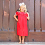 Heart Smocked Red Pique Bishop Dress