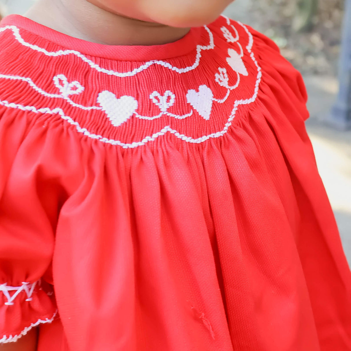 Heart Smocked Red Pique Bubble
