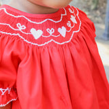 Heart Smocked Red Pique Bubble