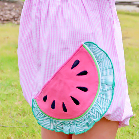 Sweet Watermelon Applique Pink Gingham Lulu Bubble