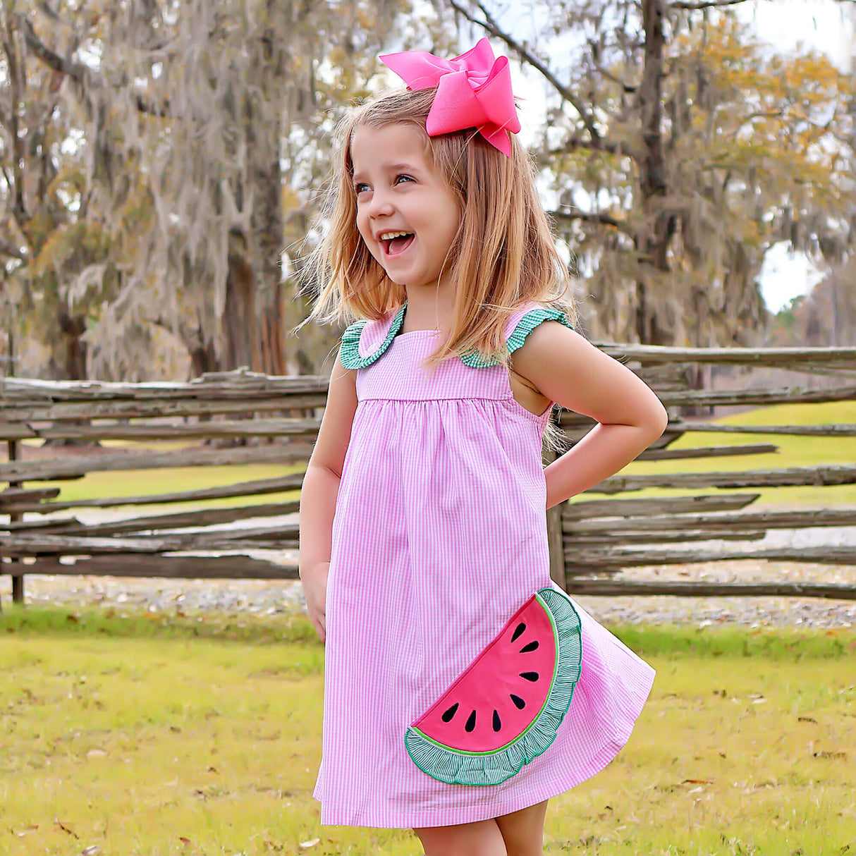 Sweet Watermelon Applique Pink Gingham Lulu Dress