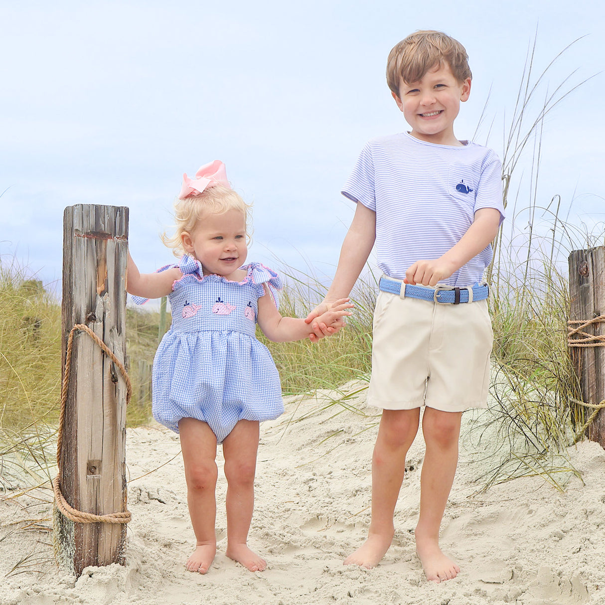 Ocean Whale Light Blue Stripe Short Sleeve Pocket Shirt