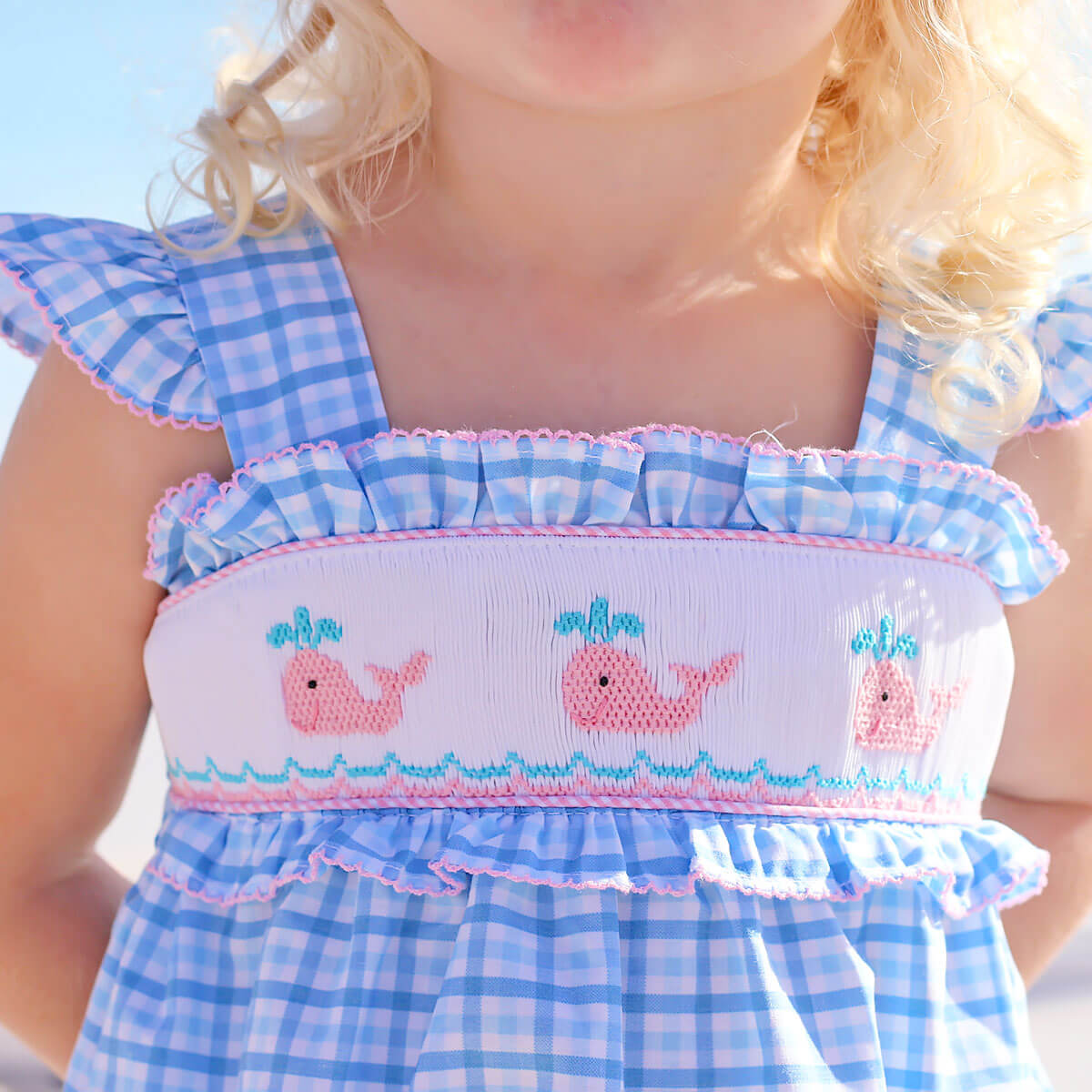 Happy Whale Blue Smocked Amy Bubble