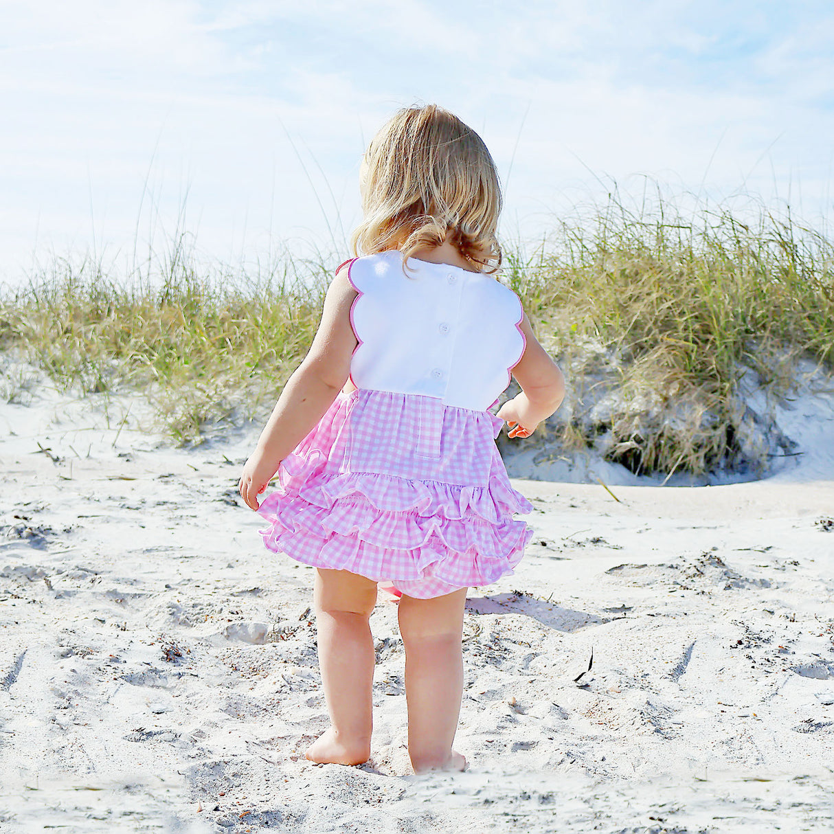 Cute Whale Pink Gingham Scalloped Bib Bubble