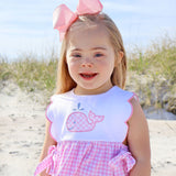 Cute Whale Pink Gingham Scalloped Bib Dress