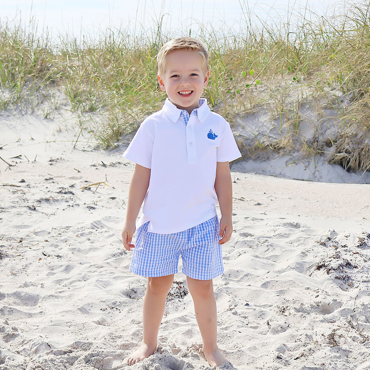 Cute Whale Blue Gingham Short Set