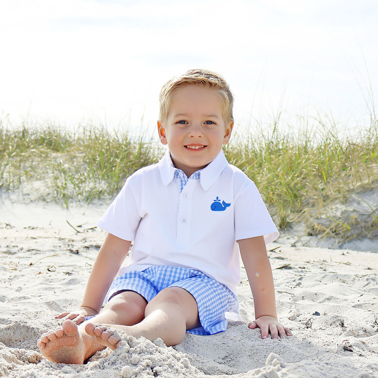 Cute Whale Blue Gingham Short Set