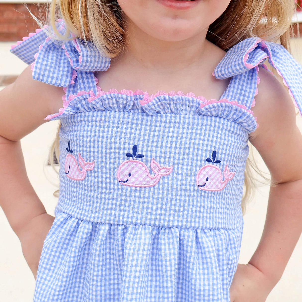 Ocean Whale Light Blue Gingham Aurora Dress