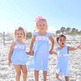 Happy Whale Blue Windowpane Smocked Jon Jon