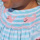 Pacific Whale Smocked Mint Stripe Angel Sleeve Dress