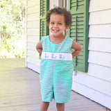 Whale Smocked Green Gingham Jon Jon