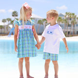 Blue Whale Smocked Green and Blue Short Set