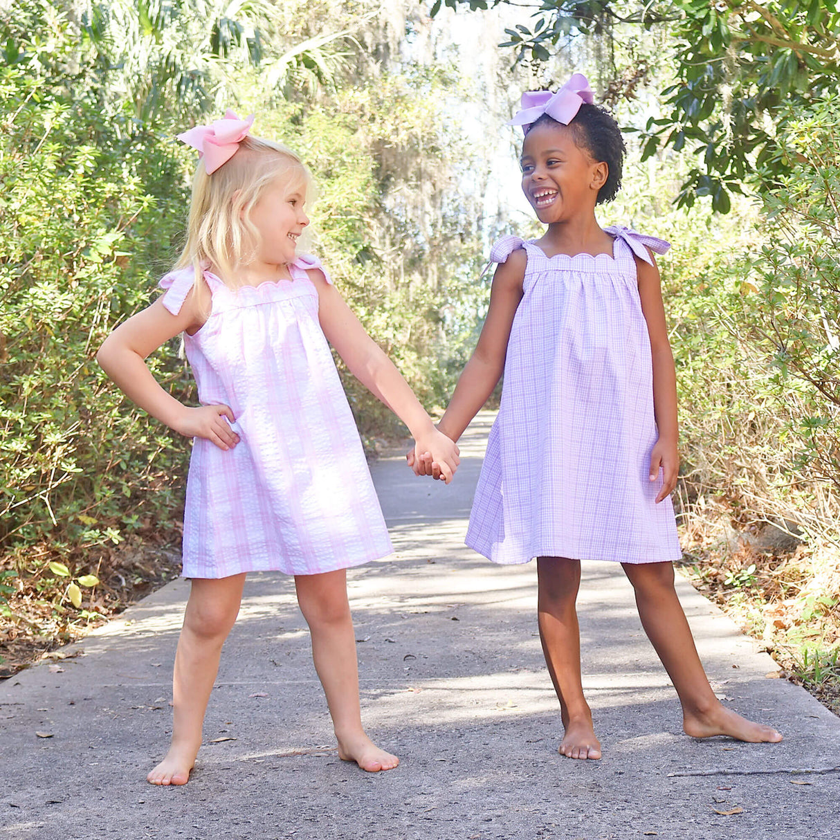 Light Pink Plaid Seersucker Tie Strap Dress